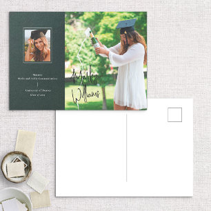 Chic Dark Green Signature Afstuderen Notice Briefkaart