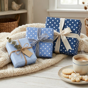 Chic Dark Light Blue White poka Dots Pattern Inpakpapier Vel