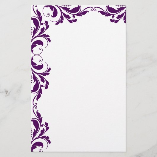Chic Dark Paarse Damask Plain Stationery Briefpapier (Voorkant)