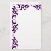Chic Dark Paarse Damask Plain Stationery Briefpapier (Voorkant / Achterkant)