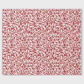 Chic Dark Red White Damask Floral Pattern Cadeaupapier (Vlak)