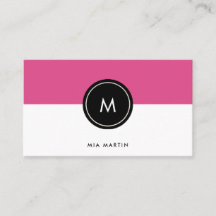 Chic Dark Roze en Zwart   Monogram Visitekaartje