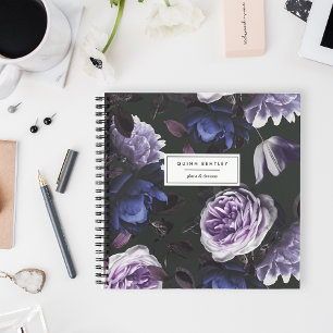 Chic Dark Violet Floral Gepersonaliseerd Notitieboek