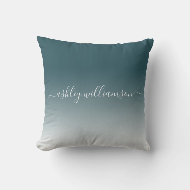 Chic Deep Emerald White Ombre Effect Monogram Naam Kussen (Voorkant)
