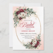 Chic Deep Red Peony Gold Bridal Shower Invitation (Devant)