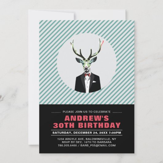 Chic Deer, Adulte 30e Anniversaire Fête Invitation (Devant)