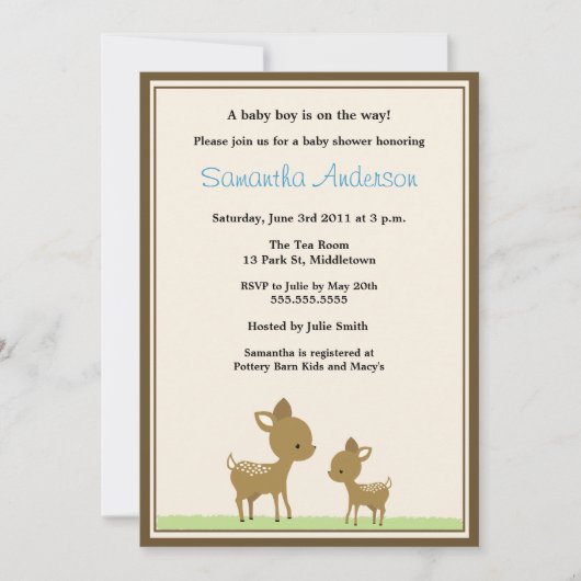 Chic Deer Baby shower Invitation - Boy Kaart (Voorkant)
