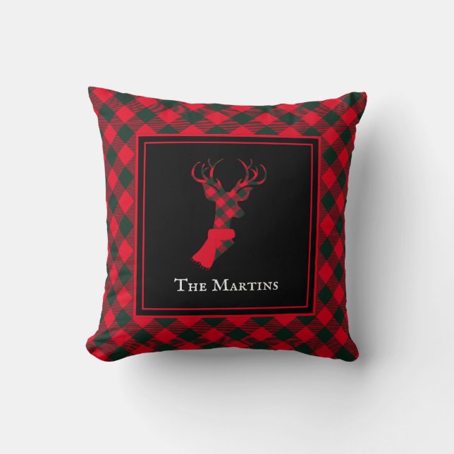 Chic Deer Red en Green Plays Persoonlijke Kerstmis Kussen (Voorkant)