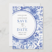 Chic Delft Blue Chinoiserie Wedding Save the Date Kaart (Voorkant)