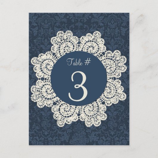 Chic Denim & Ivory Lace Mariage Numéro de table Ca (Devant)