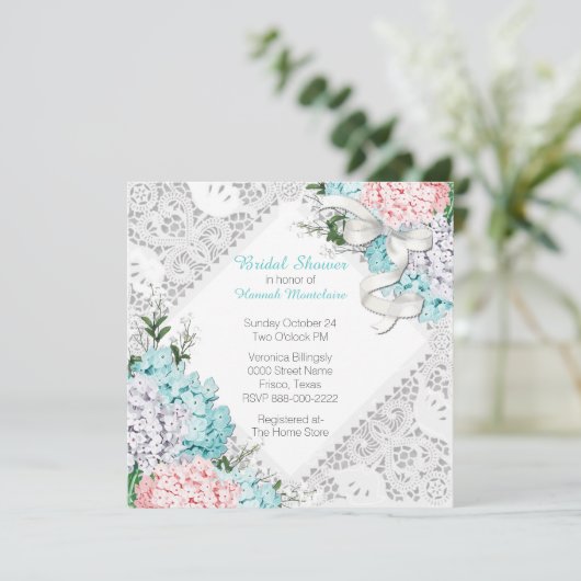 Chic dentelle et Hydrangeas Invitation de la douch (Debout devant)