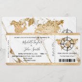 Chic Destination Wedding Boarding Pass Ticket Gold Kaart (Voorkant / Achterkant)