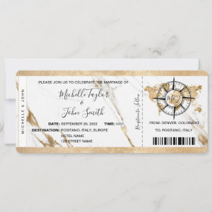 Chic Destination Wedding Boarding Pass Ticket Gold Kaart
