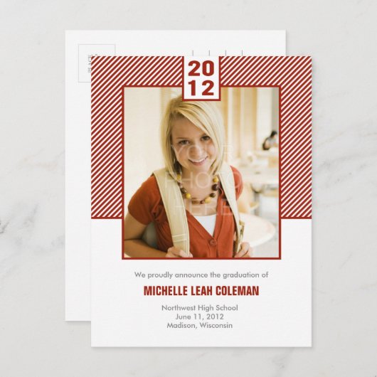 Chic Diagonals Afstuderen Aankondiging/Uitnodiging Uitnodiging Briefkaart (Voorkant / Achterkant)
