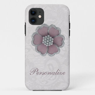 Chic Diamond Flower on White Paisley Lace iPhone 11 Hoesje