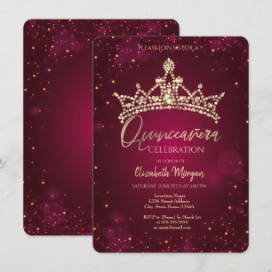Chic Diamonds Crown Burgundy Quinceañera Kaart