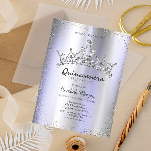 Chic Diamonds Kroon Paars Metallic Quinceañera Kaart
