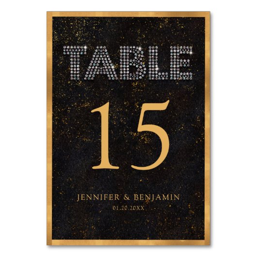 Chic Diamonds Zwart en Goud Gespikkelde Huwelijk Kaart (Achterkant)