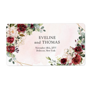 Chic diep rood merlot goud geometrische bruiloft etiket