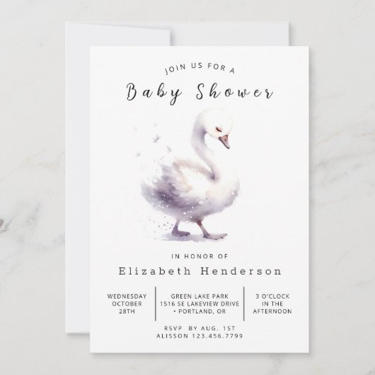 Chic Digital Swan Baby shower Kaart (Voorkant)