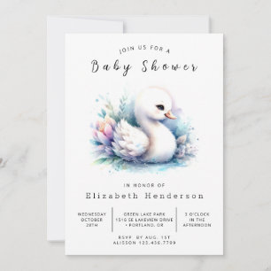 Chic Digital Swan Baby shower Kaart