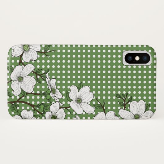 Chic Dogwood Blossom & Polka Dot Pattern Case-Mate iPhone Case (Achterkant (horizontaal))