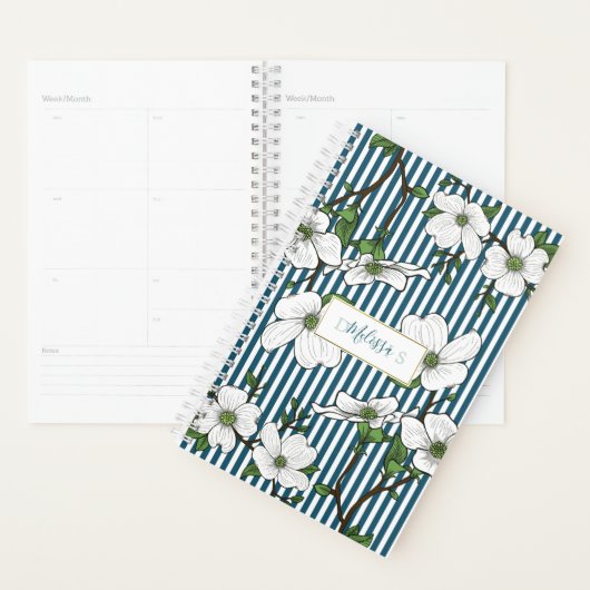 Chic Dogwood Blossom & Stripes Calendar Planner (Display)