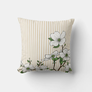 Chic Dogwood Blossoms & Stripes Jeter Oreiller