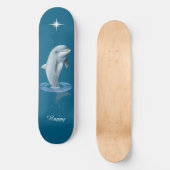 Chic Dolfijn, Aangepaste Ster & Script op Oceaanbl Skateboard (Voorkant)