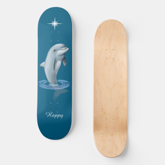 Chic Dolphin, Custom Star & Script op Ocean Blue Skateboard (Voorkant)