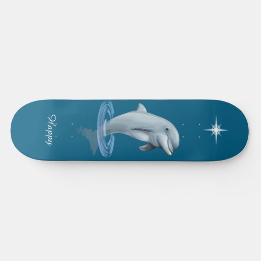 Chic Dolphin, Custom Star & Script op Ocean Blue Skateboard (Horizontaal)