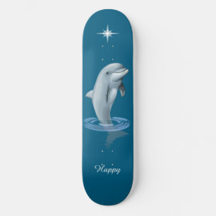 Chic Dolphin, Custom Star & Script op Ocean Blue Skateboard