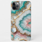 Chic Donker Blauwgroen Blauw Blush Roze Goud Marme iPhone Hoesje (Achterkant)