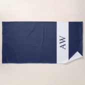 Chic donkerblauw wit monogram strandlaken (Voorkant)