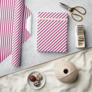 Chic  donkerder Roos roze witte strepen patroon Cadeaupapier