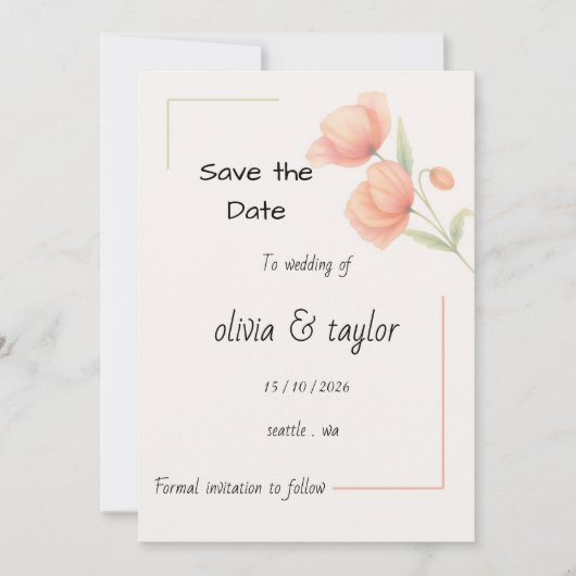 Chic Douce Save The Date Florale Vert Sauge et Pêc (Devant)