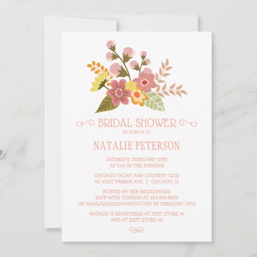 Chic douche nuptiale invitation bouquet floral (Devant)