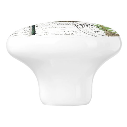 Chic  Dragonfly & Fern French Script Knob Keramische Knop (Zijkant)