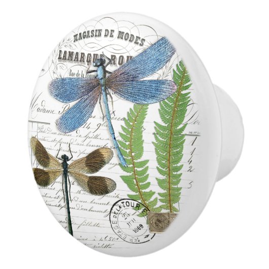 Chic  Dragonfly & Fern French Script Knob Keramische Knop (Rechts)