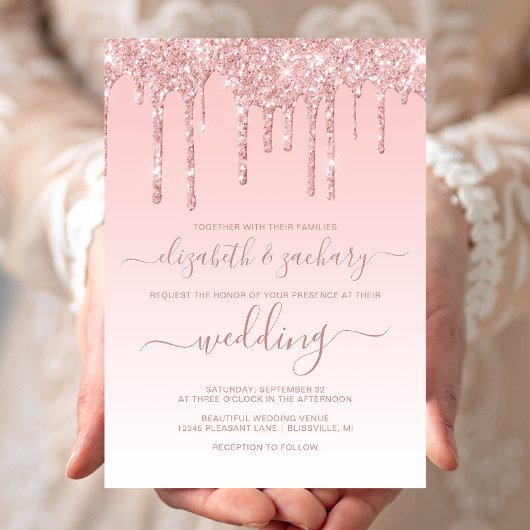 Chic Driving Glitter Pink Wedding Kaart