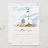 Chic Dusky Aqua Blue Lighthouse Mountain Wedding Bedankkaart (Voorkant)