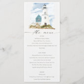 Chic Dusky Aqua Blue Lighthouse Mountain Wedding Menu (Voorkant)
