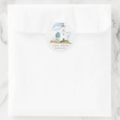 Chic Dusky Aqua Blue Lighthouse Mountain Wedding Ronde Sticker (Tas)