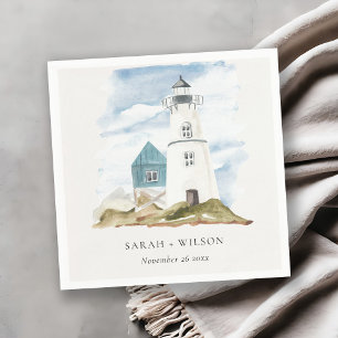 Chic Dusky Aqua Blue Lighthouse Mountain Wedding Servet