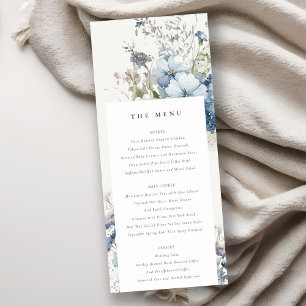 Chic Dusky Blue Cottage Floral Mariage Carte Menu