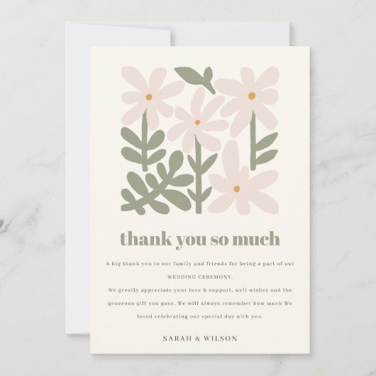 Chic Dusky Blush Retro Minimal Floral Wedding Bedankkaart (Voorkant)