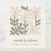 Chic Dusky Blush Retro Minimal Floral Wedding Wijn Etiket (Enkel label)
