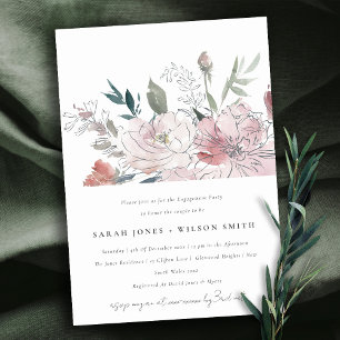 Chic Dusky Blush Waterverf Bloemen Verloving Kaart