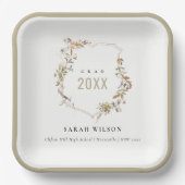 Chic Dusky Pink Blush Wildflower Crest Afstuderen Papieren Bordje (Voorkant)