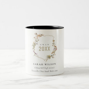 Chic Dusky Pink Blush Wildflower Crest Afstuderen Tweekleurige Koffiemok